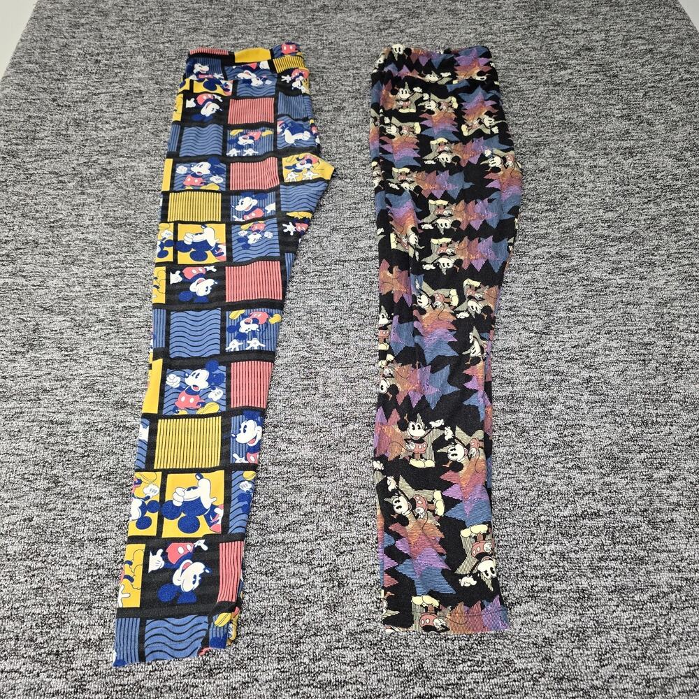 LuLaRoe Mickey Mouse Leggings Women's Tall & Curvy 1X - 2X Multi Color Bundle
